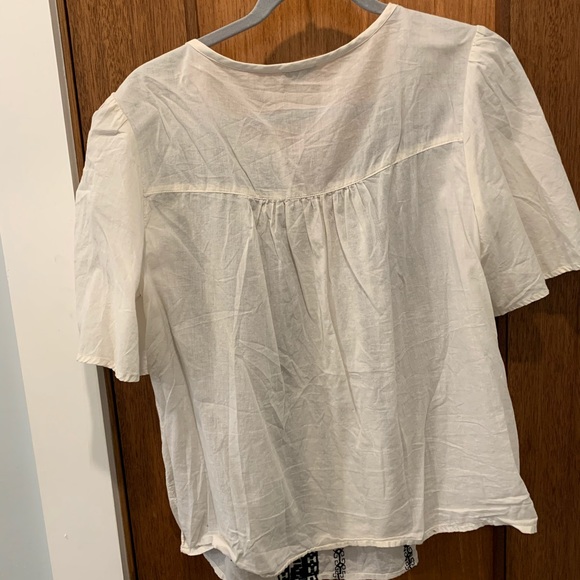 Hinge Peasant Top Size Medium White Blue Boho - Picture 7 of 7